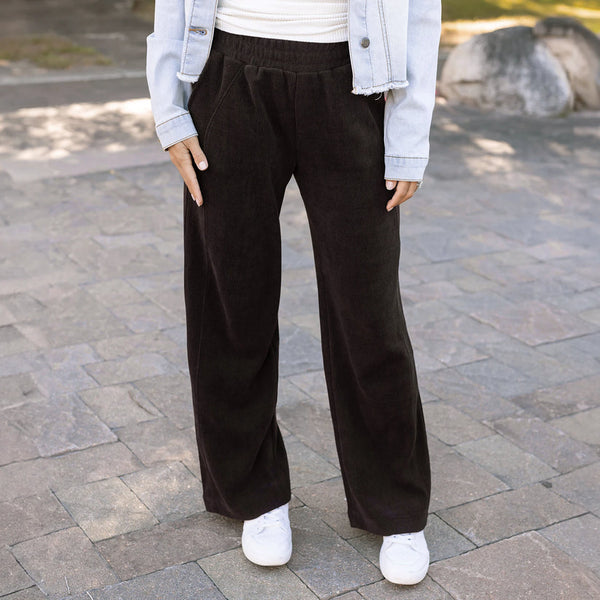 Grace & Lace® Corded Straight Leg Pants in Java