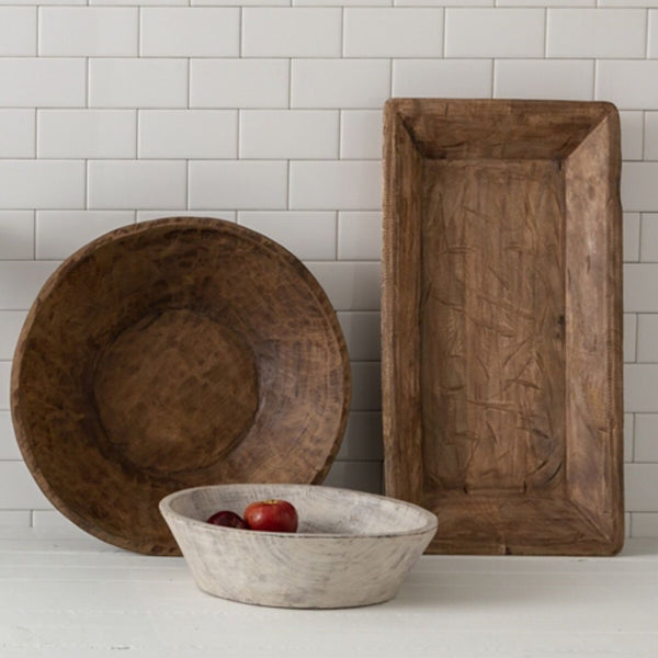 JC and Rollie® Found Natural Wooden Round Dough Bowl, Large