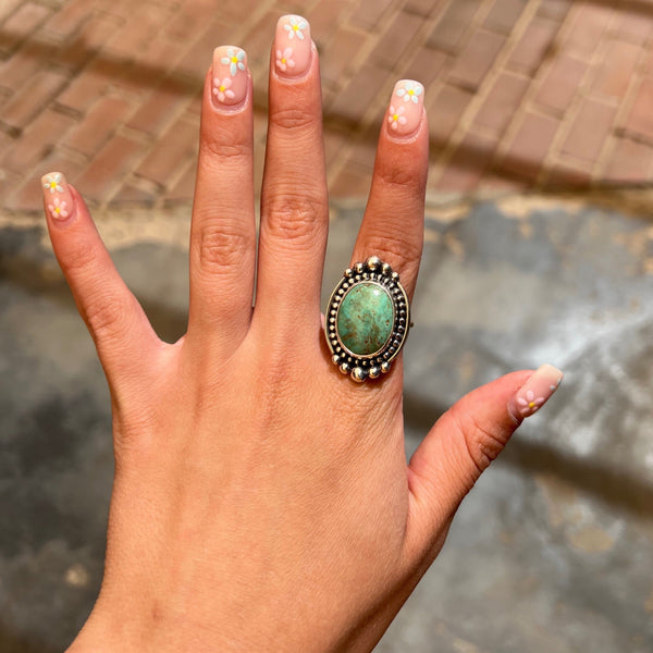 Raegan®  American Turquoise Sterling Silver Ring with Polar Beading