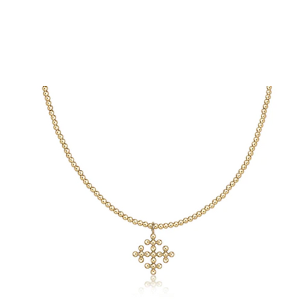enewton® Classic Gold Choker 2mm Bead Necklace with Cross Encompass Gold Charm