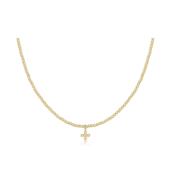 enewton® Classic Gold Choker 2mm Bead Necklace with Signature Cross Charm