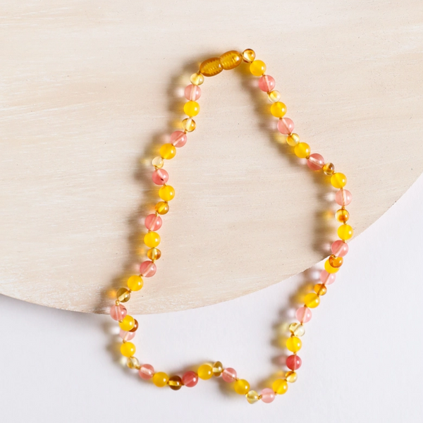 Canyon Leaf™ Polished Honey Baltic Amber + Gemstone Teething Necklace