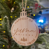 Adorned Fox® 3" Wooden Ornament - Happiest of Holidays Yuma