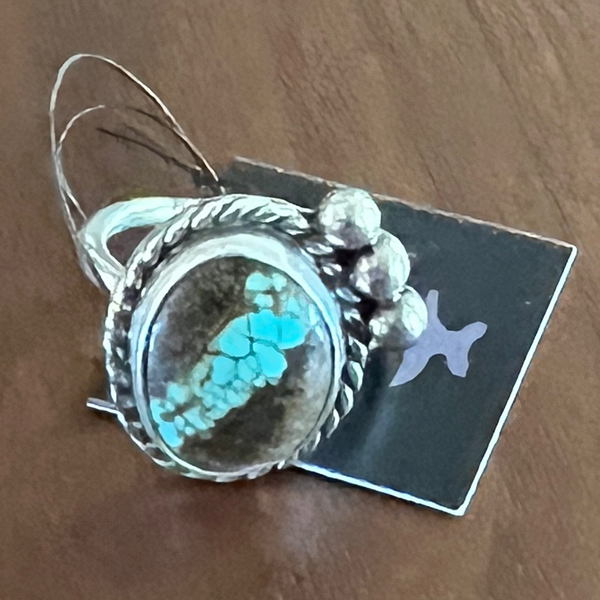 Raegan Hough®  American Turquoise Sterling Silver Ring with Polar Beading -sz 7