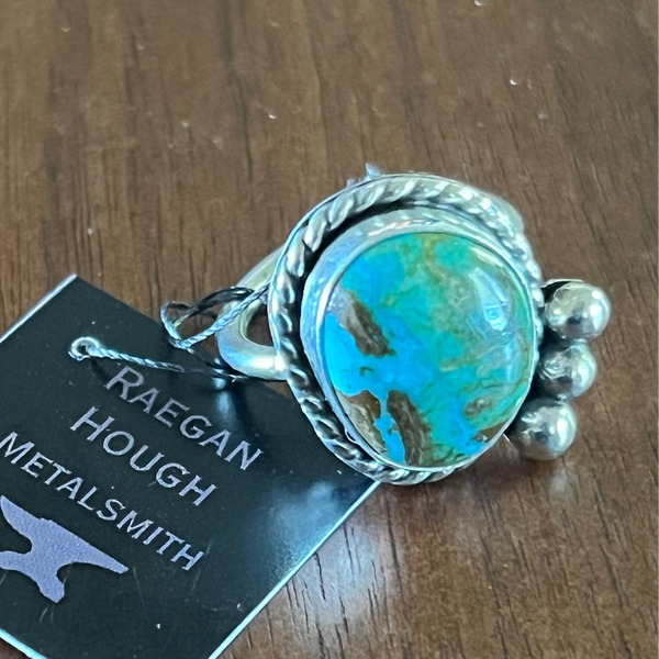 Raegan Hough®  American Turquoise Sterling Silver Ring with Polar Beading -sz 6