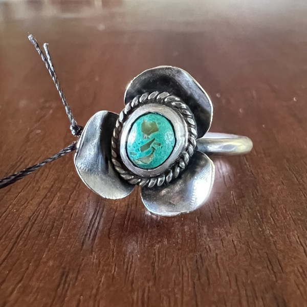 Raegan Hough®  American Turquoise Sterling Silver Flower Ring