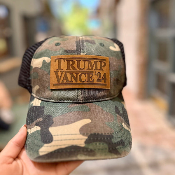 Hometown Co® Trump Vance 2024  Leather Patch Camo  Hat