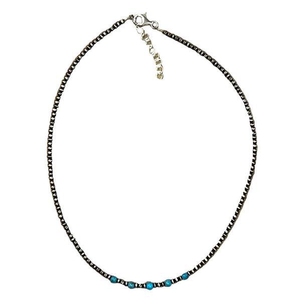 Buckle Boss® Sterling Silver & Blue Turquoise Navajo Pearl Necklace - 3mm- 18-20"