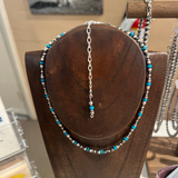 Ella E Designs® Sterling Silver Navajo Pearl and Turquoise Bead Necklace - 4mm - 15"-19.5"