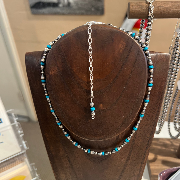 Ella E Designs® Sterling Silver Navajo Pearl and Turquoise Bead Necklace - 4mm - 15"-19.5"