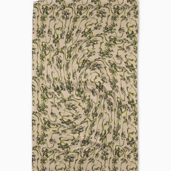 Geometry House® Kitchen Dish Tea Towel - Floral Swirls Green