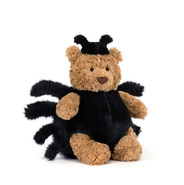Plush toy spider with a bear body on a white background Bartholomew Bear Jellycat 