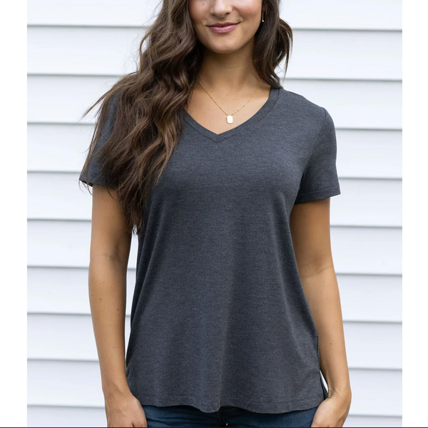 Grace & Lace® Perfect V-Neck Tee in Charcoal
