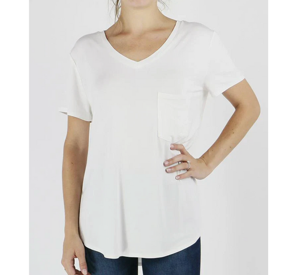 Grace & Lace® Perfect Pocket V-Neck Tee in Ivory