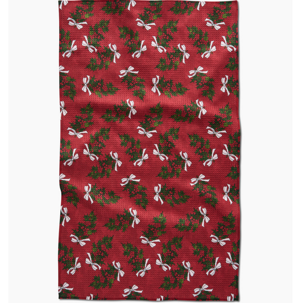 Geometry House® Kitchen Dish Tea Towel - Christmas Berry Bow