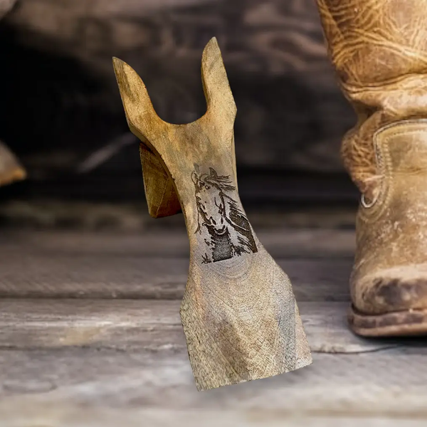 Wilco Home® Branding Iron Carved Mango Wood Boot Jack