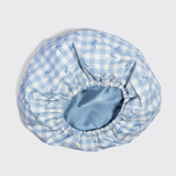 Kitsch® Satin Lined Flexi Shower Cap - Gingham Blue