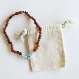 Canyon Leaf™ Polished Cognac Baltic Amber + Aquamarine Necklace