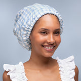Kitsch® Satin Lined Flexi Shower Cap - Gingham Blue