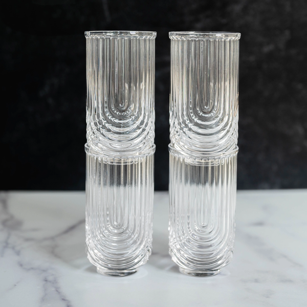 Vintage Art Deco Crystal Highball Ribbed Glass Set of 4 - Ripple