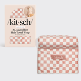 Kitsch® Extra Large Quick-Dry Hair Towel Wrap- Terracotta Checker