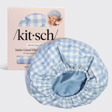 Kitsch® Satin Lined Flexi Shower Cap - Gingham Blue