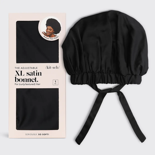 Kitsch® Satin Sleep Adjustable Bonnet - Black