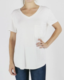 Grace & Lace® Perfect Pocket V-Neck Tee in Ivory