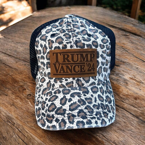 Hometown Co® Trump Vance 2024  Leather Patch Leopard  Hat