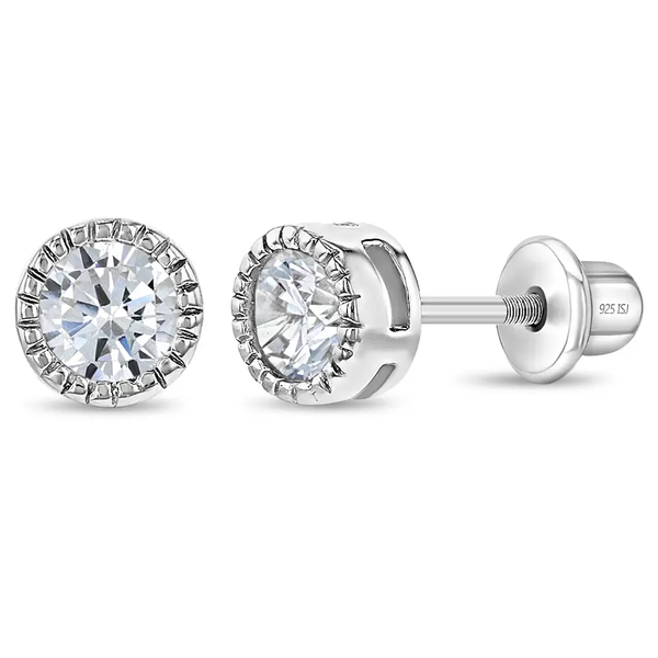 In Season® Sterling Silver Stud Screw Back Earrings - Bezel Round Cz 5mm