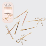 Kitsch® Metal Enamel Cloud & Bow Bobby Pins 8pc Set - Rosewood