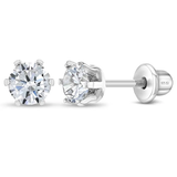 In Season® Sterling Silver Stud Screw Back Earrings - 4 mm 6 Prong Solitaire