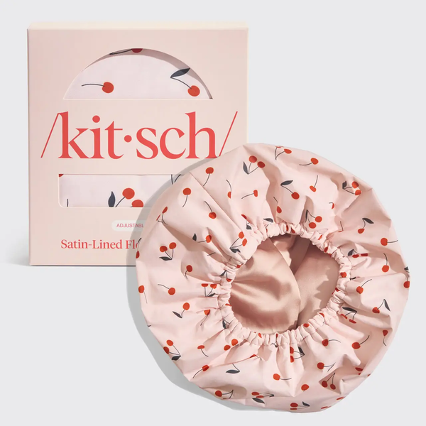 Kitsch® Satin-Lined Flexi Shower Cap - Cherry Print