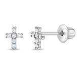 In Season® Sterling Silver Stud Screw Back Earrings - Delicate Cross 6mm