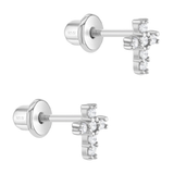 In Season® Sterling Silver Stud Screw Back Earrings - Delicate Cross 6mm