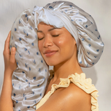 Kitsch® Oversized Satin Bonnet - Pearlized Cream & Coastal Blue Print