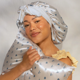 Kitsch® Oversized Satin Bonnet - Pearlized Cream & Coastal Blue Print
