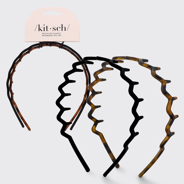 Kitsch® Zig Zag Headband - 2 Piece Set - Black & Tortoise