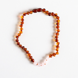 Canyon Leaf™ Polished Cognac Baltic Amber + Rose Quartz Necklace