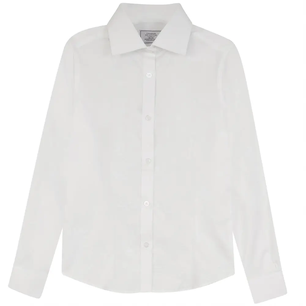 Charles De Louvre Long Sleeve Button Up White Blouse with Collar