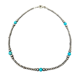 Buckle Boss® Sterling Silver & Blue Turquoise Navajo Pearl Necklace 16"