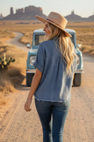 Sewn & Seen® Frayed Trim Denim Button Top