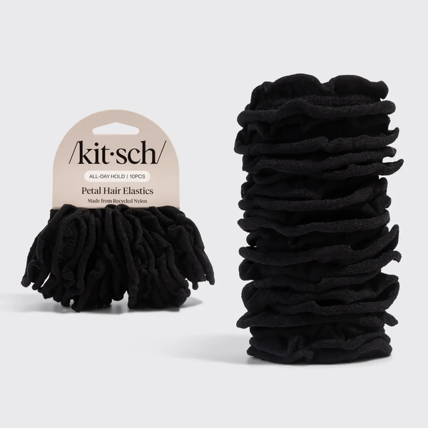 Kitsch® Recycled Fabric Petal Hair Elastics - 10 piece Set - Black