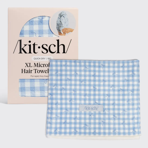 Kitsch® Extra Large Quick-Dry Hair Towel Wrap- Gingham Blue