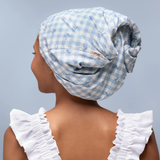Kitsch® Satin Lined Flexi Shower Cap - Gingham Blue