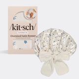 Kitsch® Oversized Satin Bonnet - Pearlized Cream & Coastal Blue Print