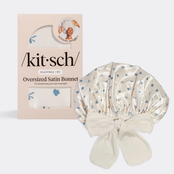 Kitsch® Oversized Satin Bonnet - Pearlized Cream & Coastal Blue Print