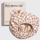 Kitsch® Satin Lined Flexi Shower Cap - Terracotta Checker
