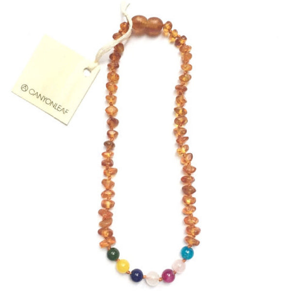 Canyon Leaf™ Baltic Amber + Vintage Beads Teething Necklace
