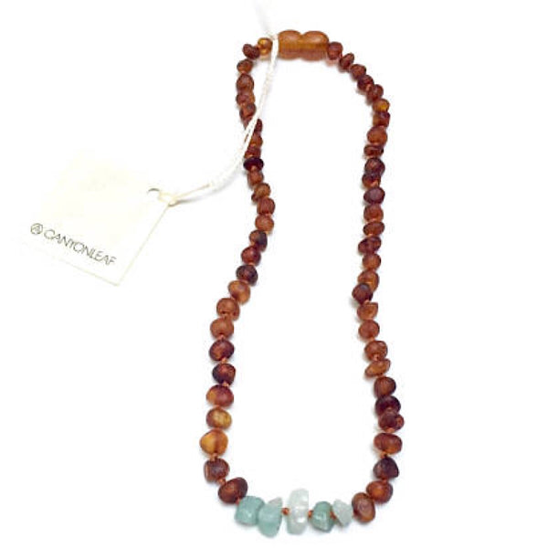 Canyon Leaf™ Baltic Amber + Amazonite Teething Necklace